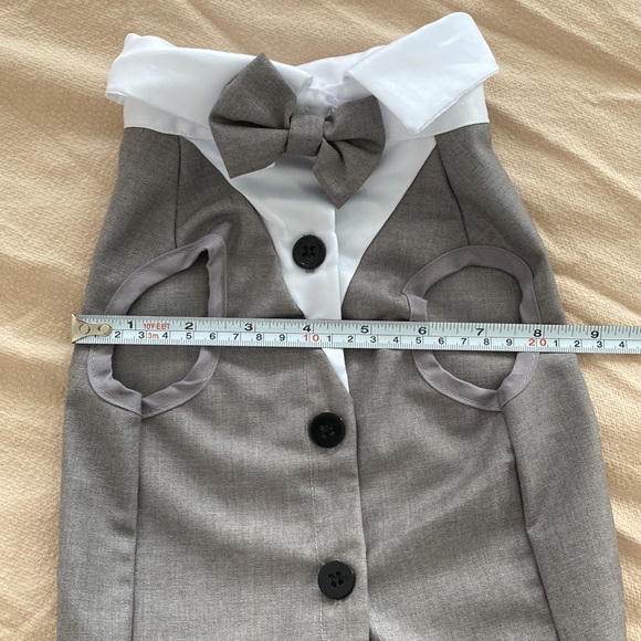 Dog Wedding Dress Shirt Suit in Grey with Bow - Picture 3 of 3